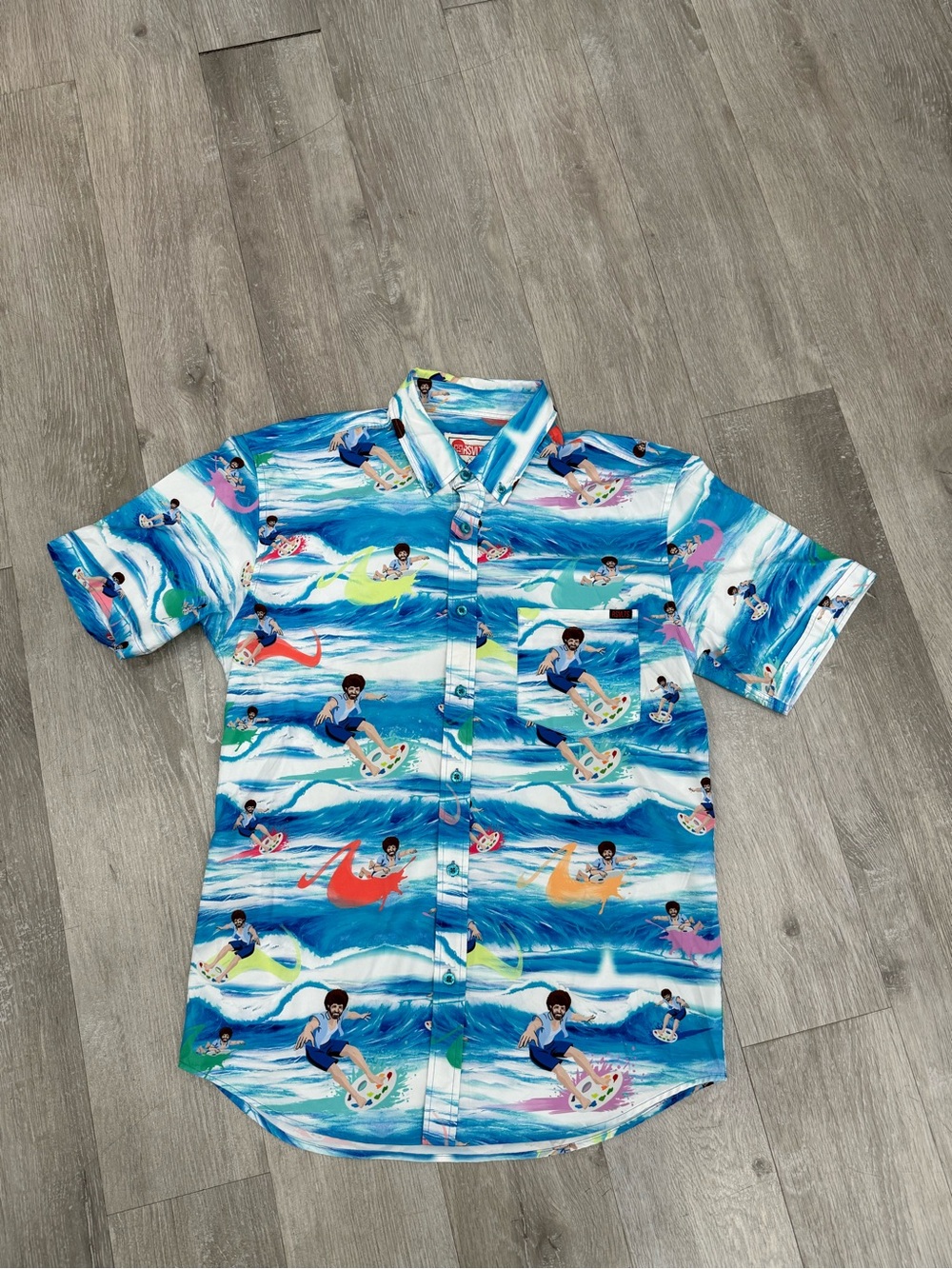 The Roosevelts RSVLTS X Bob Ross Painting Aloha Hawaiian Shirt Men Size Medium